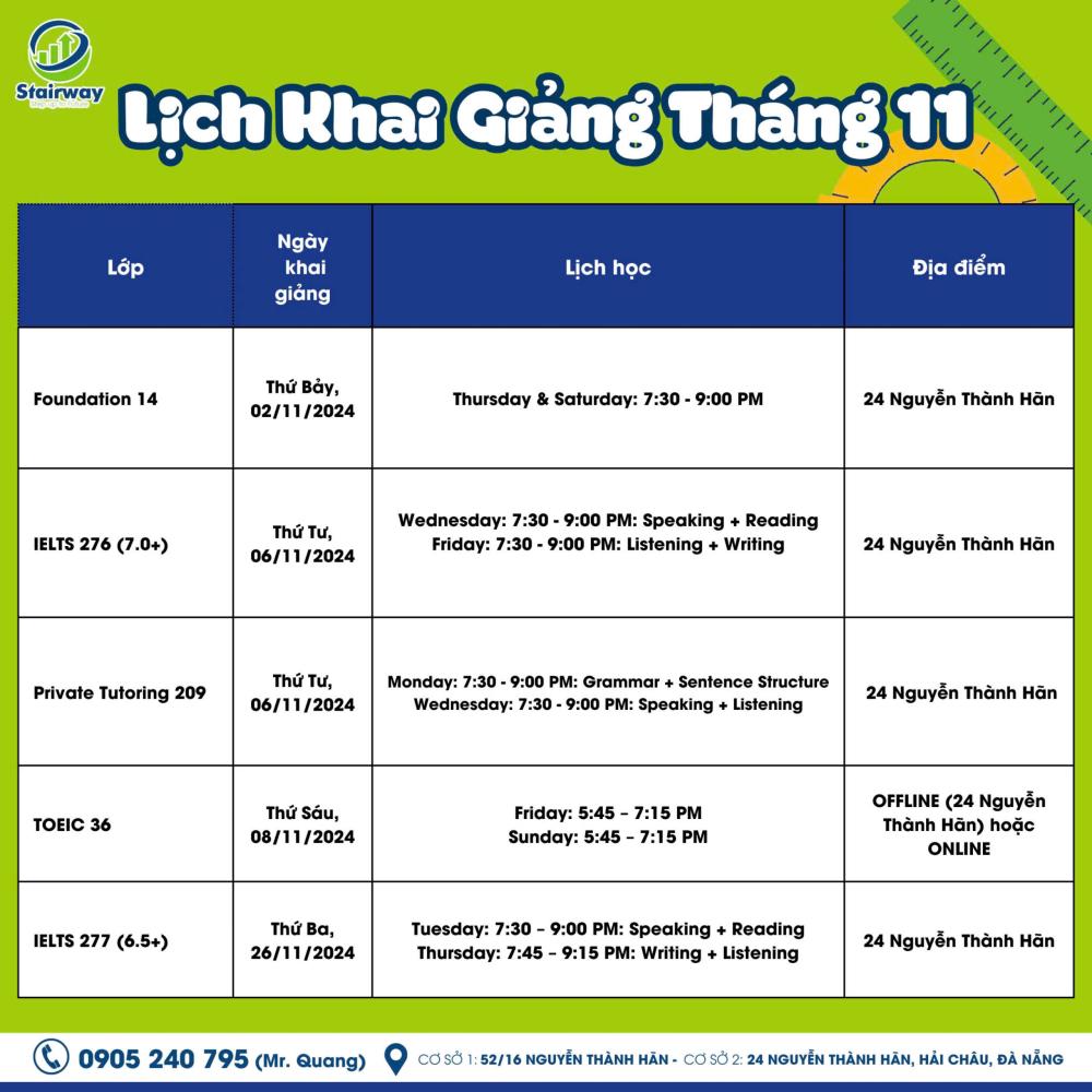 LỊCH KHAI GIẢNG THÁNG 11/2024