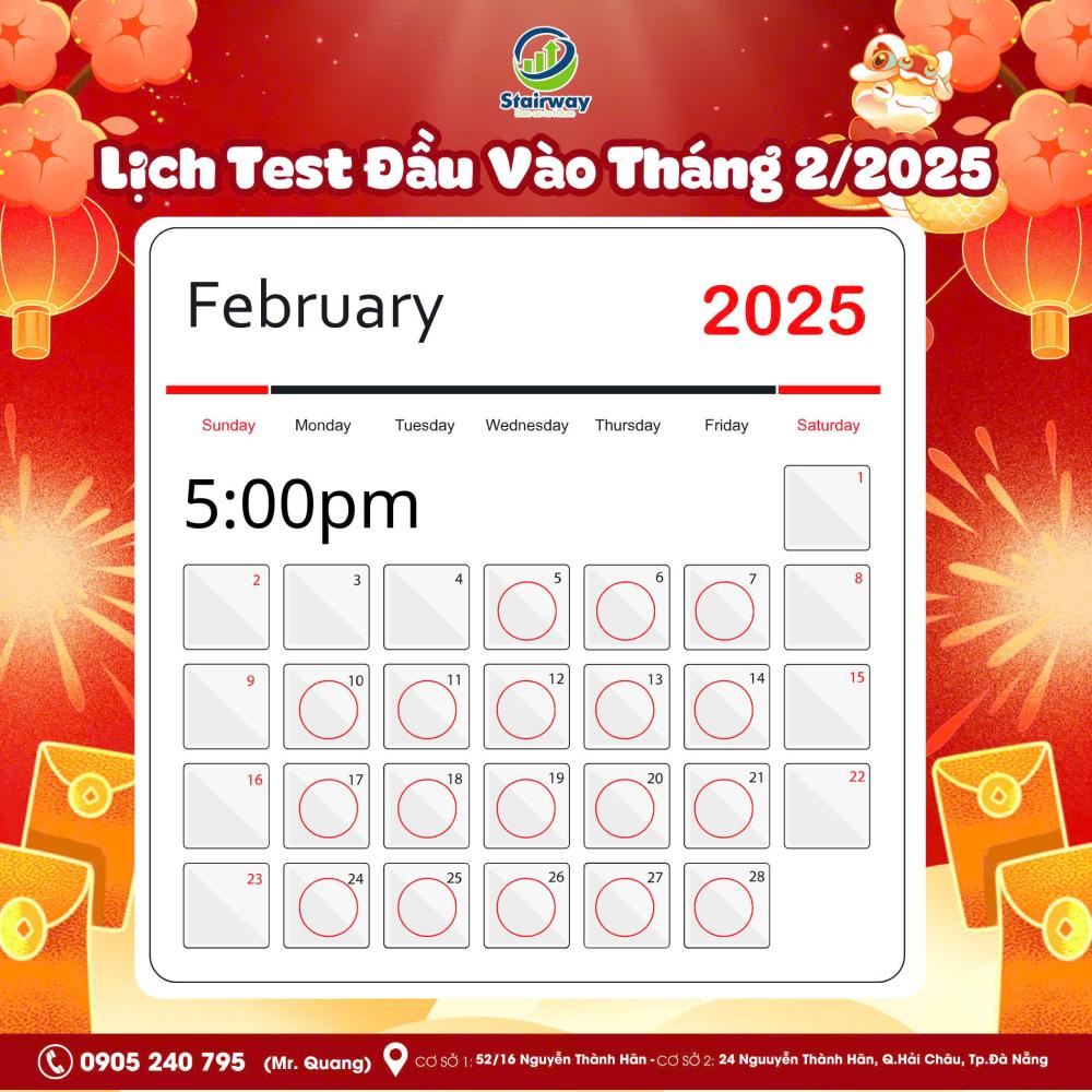 LỊCH TEST ĐẦU VÀO THÁNG 2/2025