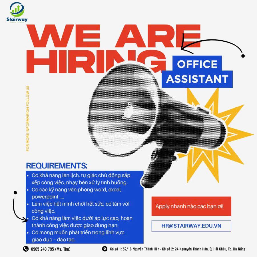 TUYỂN DỤNG VỊ TRÍ OFFICE ASSISTANT TẠI STAIRWAY
