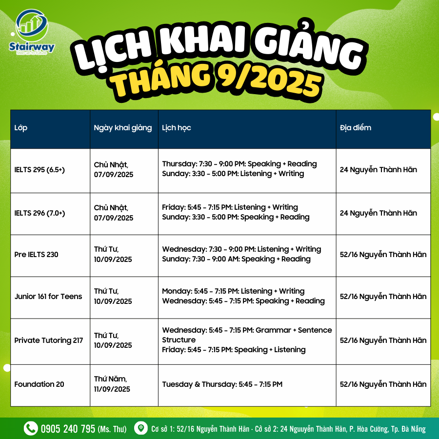 LỊCH KHAI GIẢNG THÁNG 09/2025