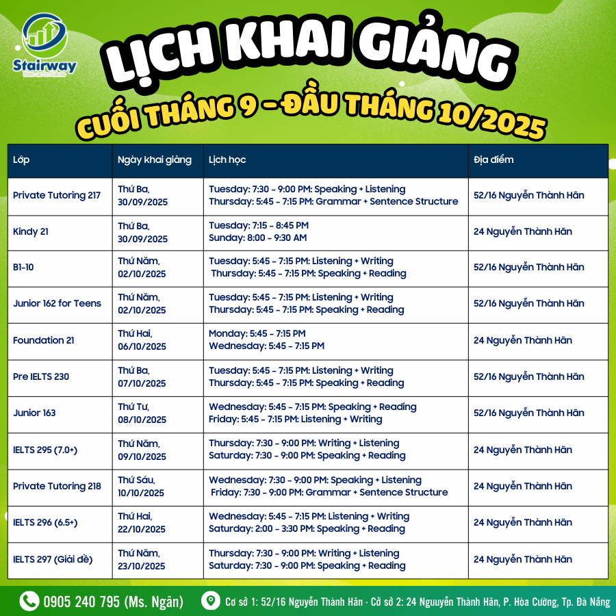 LỊCH KHAI GIẢNG THÁNG 10/2025