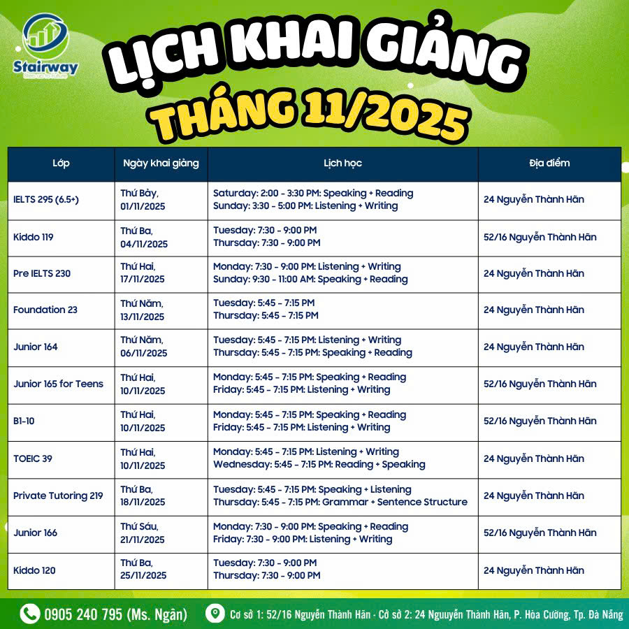LỊCH KHAI GIẢNG THÁNG 11/2025