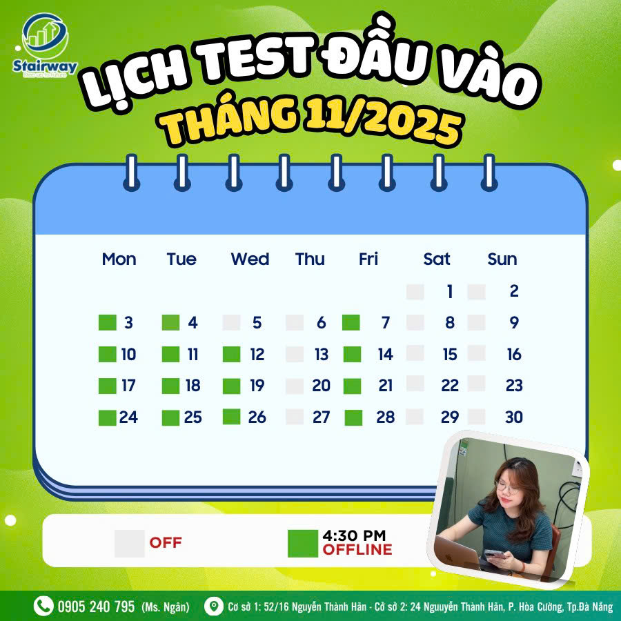 LỊCH TEST ĐẦU VÀO THÁNG 11/2025