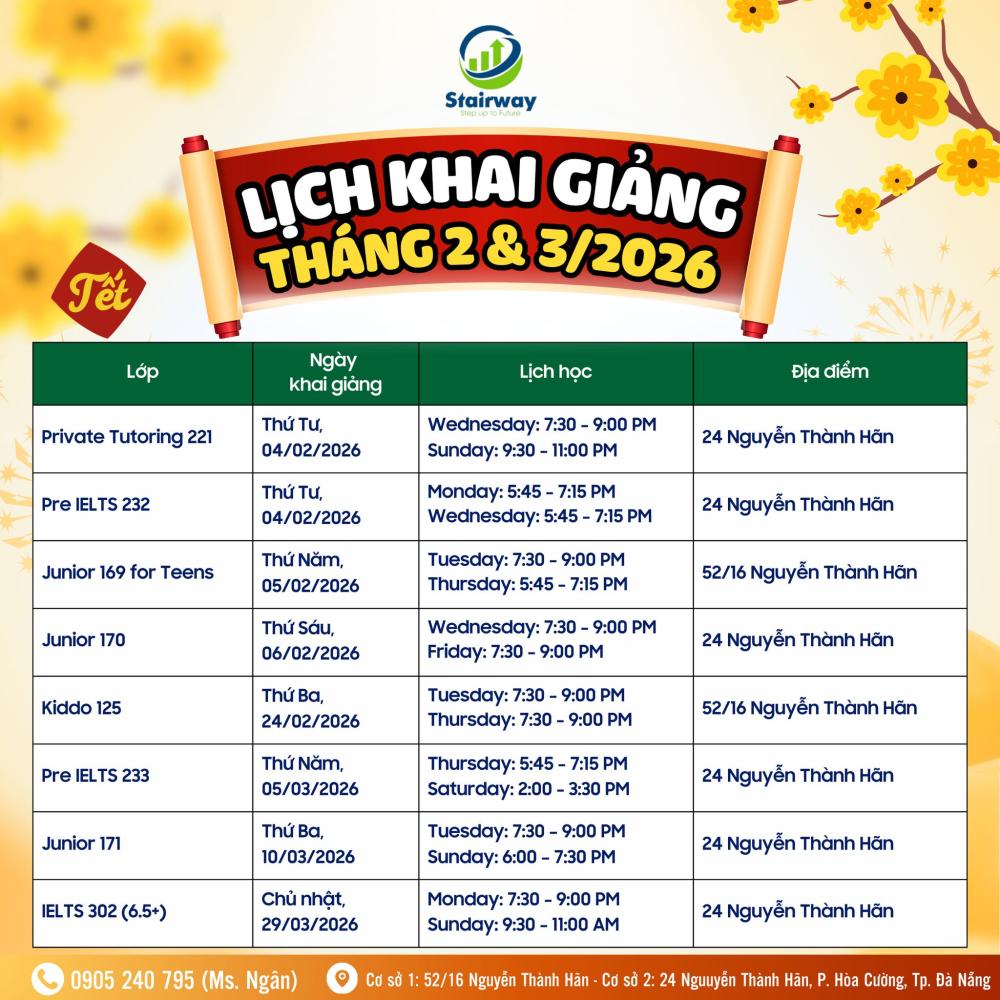 LỊCH KHAI GIẢNG THÁNG 2 & 3/2026
