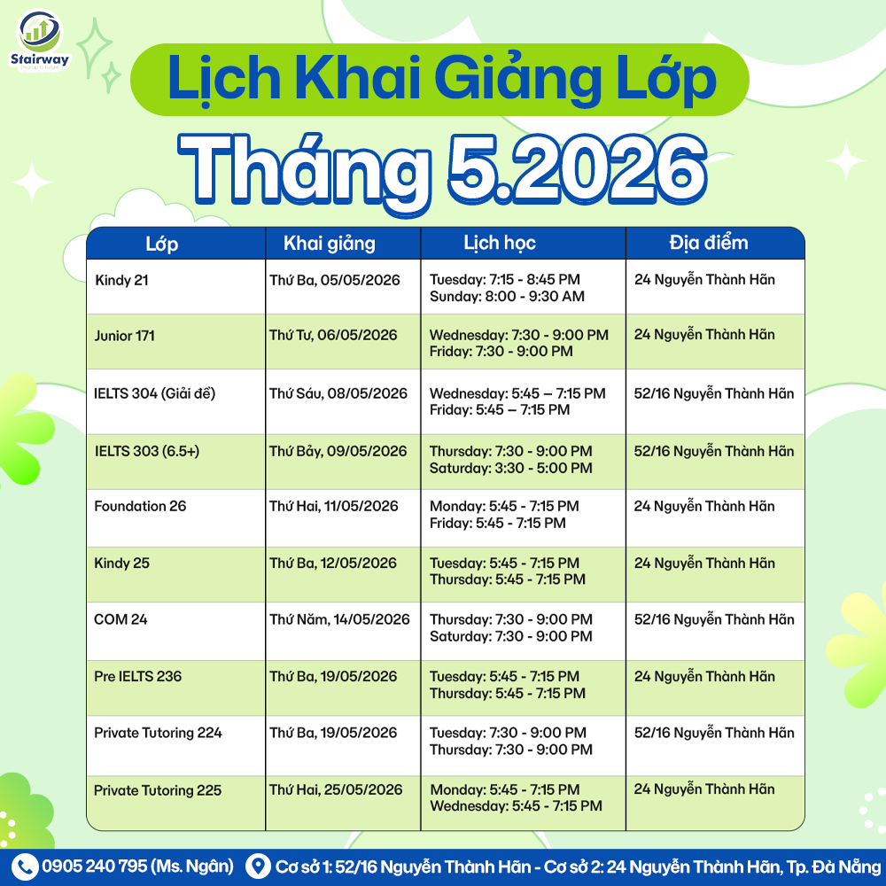 LỊCH KHAI GIẢNG THÁNG 05/2026