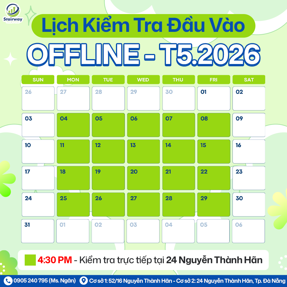  LỊCH TEST ĐẦU VÀO THÁNG 05/2026
