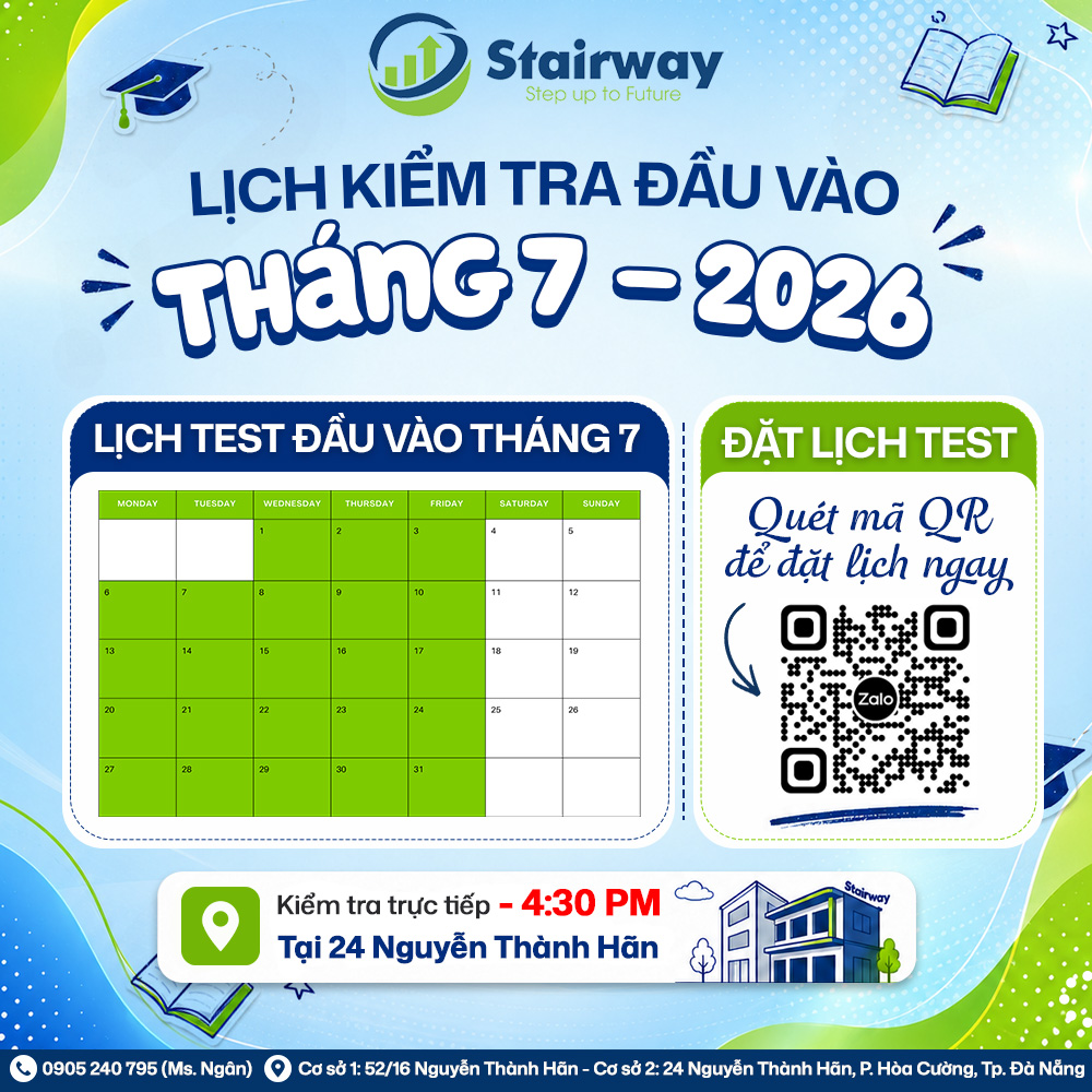 LỊCH TEST ĐẦU VÀO THÁNG 07/2026