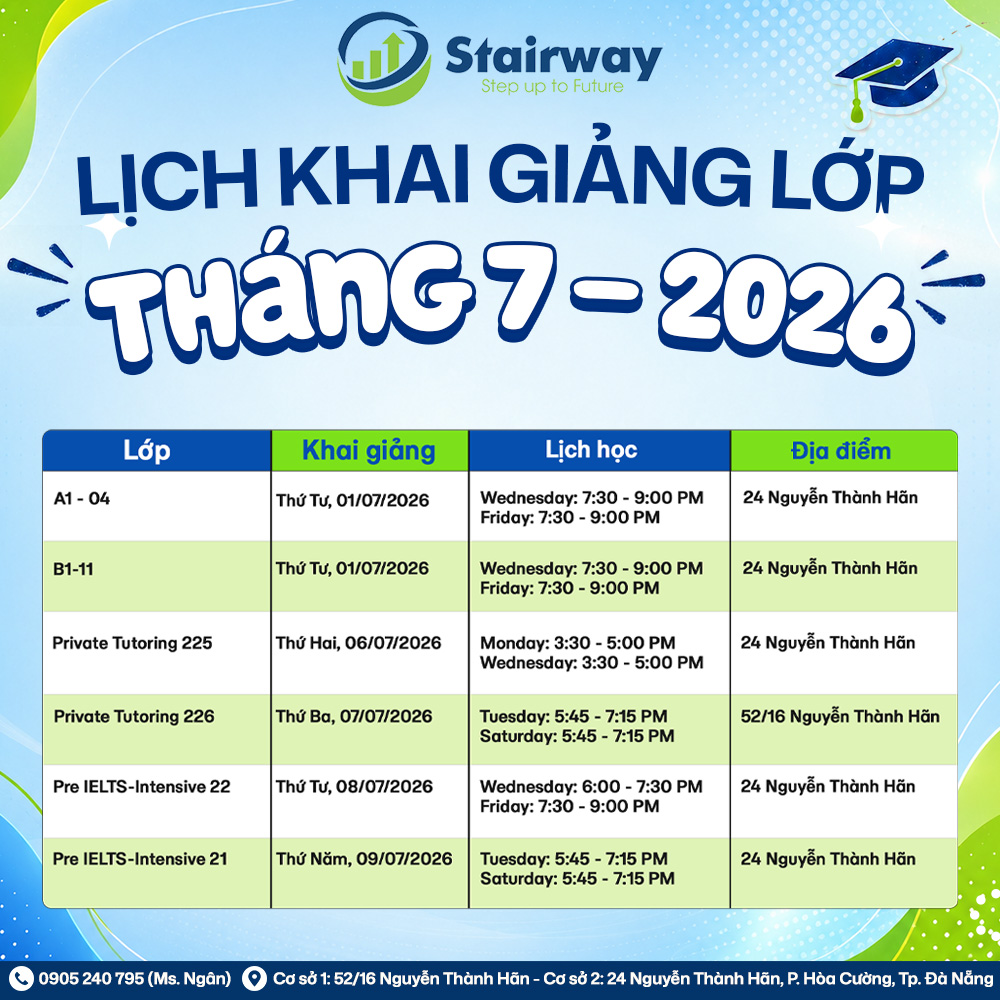 LỊCH KHAI GIẢNG THÁNG 07/2026