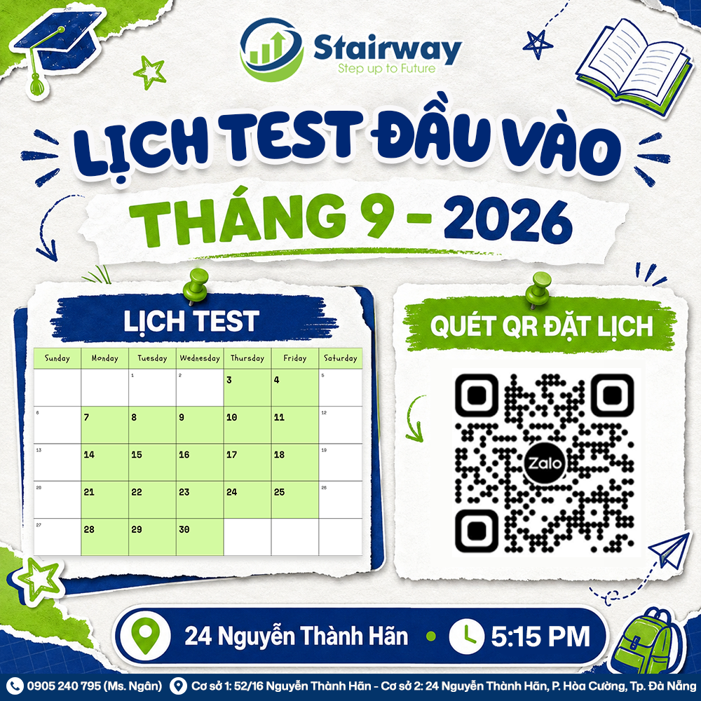 LỊCH TEST ĐẦU VÀO THÁNG 09/2026